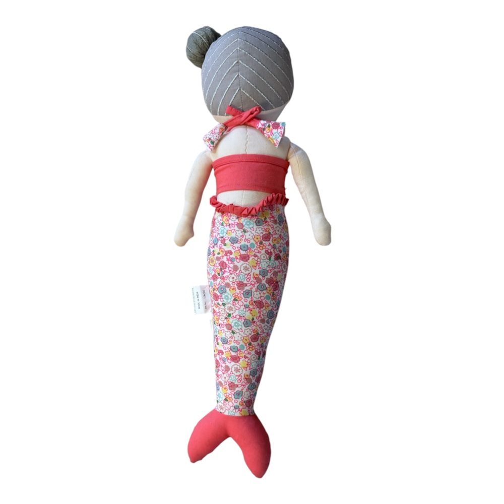 Mermaid Plush Doll Nursery Decor Pillow 19” Cotton Floral - Picture 3 of 6